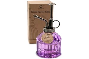 OFFIDIX Botella de riego de vidrio, niebla para plantas con bomba superior de plástico de bronce, regadera de flores para regar plantas pequeñas en el interior de la casa u oficina (púrpura)