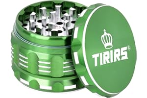 TIRIRS 2.5 Inches 4 Pieces Premium Herb Grinder - Aluminium Large Spice Grinder with Pollen Catcher, Comes with Pollen Scraper and Cleaning Brush, Green