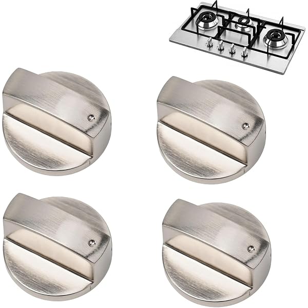 Lot De 4 Boutons De Cuisinière à Gaz Universels - Métal Brossé Argenté, Diamètre 6 Mm