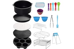 HOMGEN 8 inch General Air Fryer Accessories 16 pcs，Air Fryer Basket Baking Pan,For Phillips, Gowise Universal XXL power Air Fryer Accessory Kit Fit All 4.5QT-6.8QT