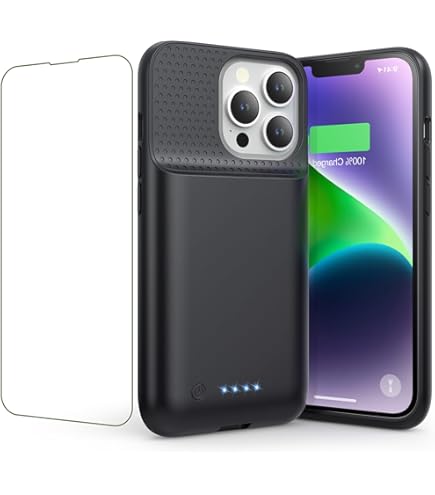 Ginfoxi Akkuhülle Für IPhone 13/14 Pro - 7000mAh, Ultraslim Mit Halterung & 360° Schutz | Schwarz