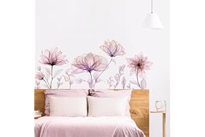 Tanlaby Astratto Floreale Adesivi Murali Loto Acquerellato Trasparente Sticker Murali Disegnato Mano Adesivi da Parete Autoadesivo Rimovibile Sticker Muro per Soggiorno Camera Letto Decorazione Murale