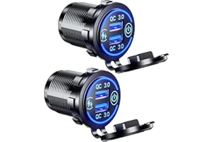 KEWIG 【2 Pack】Quick Charge 3.0 Dual USB Charger Socket Waterproof 36W 12V 24V USB Outlet Fast Charge with Touch Switch & Blue LED DIY Kit for Car Boat Marine ATV Bus Truck Golf Cart and More