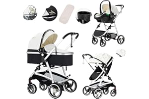 Lnhcrbs Cochecito Bebe 3 Piezas,Cochecito Bebe Cuenta con Un Marcos de Aluminio Ligero y Portátil con Una Función De Plegado de Un Solo Toque y La Silla de Paseo Está Diseñada Para Bebés de 0-4 Años.