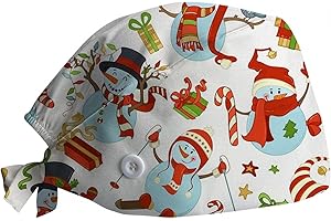 PAIDAXING Unisex Scrub Cap Surgical Cap Chef Hat Adjustable Cotton Printed Surgical Cap Work Cap Kitchen Hat for Women Men Doctors for Christmas