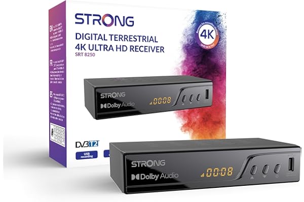 STRONG - Décodeur TNT 4K UHD - SRT8250 - Fonction Enregistreur - Compatible Normes HEVC265 & Dolby Digital Plus - Port HDMI, Péritel, USB - Guide Electronique des Programmes - Noir