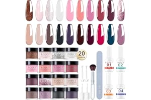 EODCI Juego de 31 uñas en polvo para inmersión, 20 colores, polvo acrílico con base de inmersión, activador, acrílico, juego de uñas en polvo francés, regalo para niñas y mujeres