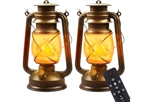 Martiount Luces de Linterna Exterior Recargable, 2 Piezas Luces Retro Impermeable con Remoto, Timer, 4 Modos Linterna de Jardín Colgante con Efecto Llama para Patio Jardín Atmósfera Decoración