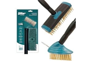 Sillar Szczotka do Usuwania Chwastów, Zestaw Szczotek do Fug Kostki z Uchwytem Teleskopowym 80-140 cm, Metalowa Szczotka Druciana, Skrobak do Fug do Usuwania Chwastów, Szczotka do Trawy i mchu