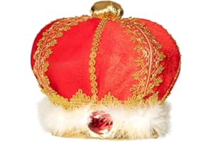 Boland 01237 - Sombrero rey, corona, coronación, ceremonia, rojo, terciopelo, suave, oro, piedras preciosas, carnaval, Halloween, disfraces, fiesta de disfraces, teatro, accesorio