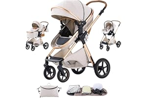 Shineey kinderwagen 3 in 1 Buggy Babybett Komplett Set Einem Klick Zusammenklappbarer Kinderwagen, 3 in 1 KombiKinderwagen Aluminiumrahmen für Neugeborene