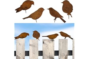 BTKVISEQAT Rost Deko,Gartendeko Rost,Rostiges Vögel mit Schraube zum Eindrehen in Holz, 4 Edelrost Vögel Gartenstecker Rost Rostige Gartendeko