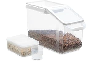 Citylife Dog Food Storage, Food Storage Containers with Lid (12 L + 1.8 L), Airtight Box, Food Container with Wheels, Suitable for Rice, Cornflakes, Dry Food, Dog Food, White