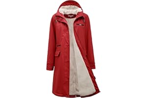 Regenmantel damen gefüttert mit Teddy-Fleece Regenjacke damen wasserdicht mit Kunstfell warm Friesennerz lang PU Windbreaker Regenparka für Winter