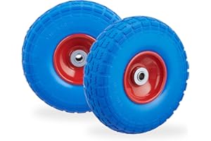 Relaxdays Roue de Diable Set de 2, Caoutchouc 260x85 mm, increvables, 16 mm, 4.1/3.5-4 essieu, jusqu'à 150kg, Bleu-Rouge