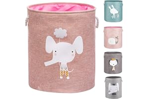 AXHOP - Cesto portabiancheria pieghevole, grande, 55 cm, per bambini, vestiti, decorazione della stanza, con simpatici animali antipolvere per lavanderia.