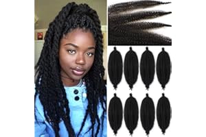 Leeven 20 Inch Springy Afro Kinky Hair Extensions for Braiding 8 Packs Pre Fluffed Popping Twist for Crochet Locs 10 Strands/Pack Black Marley Braiding Hair /1B#