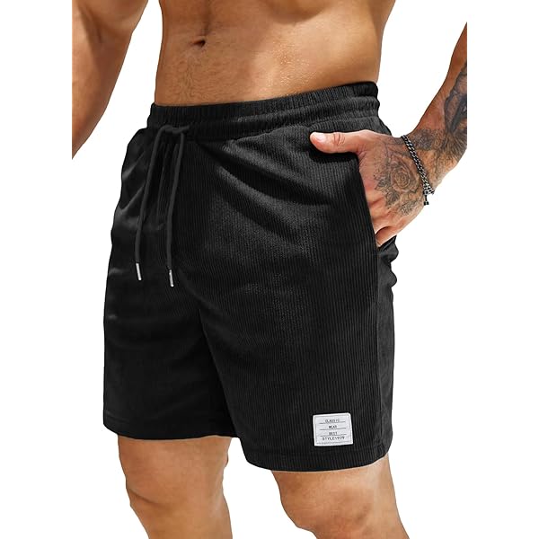 JOTOOK Men's Corduroy Shorts | Drawstring Elastic Waist | Casual Summer Shorts With Pockets - View #5