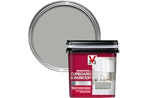 V33 Renovation Cupboard & Worktop Paint - No Undercoat Needed - High Resistance To Water Stains & Scratches - Ultra Washable - Loft Grey Satin 750ml