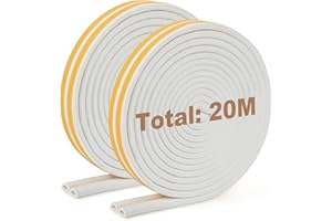 Inwee Taśma uszczelniająca do drzwi i okien, samoprzylepna taśma piankowa, taśma izolacyjna, ochrona przed kolizjami/dźwiękoszczelna, wodoszczelna, pyłoszczelna (9mm x 6mm total 20m) biały