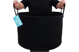 OrganiHaus Cesto Lavanderia XL 50x33cm Nero – Organizer in Corda di Cotone per Indumenti Usati, Coperte, Giochi Cane e Asciugamani