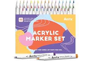 ‎ARRTX Arrtx Acryl-Marker,48 Farben, Pinselspitze, Acrylfarbstifte für Steinmalerei, Glas, Stein, Holz, Keramik, Stoff, Bastel- und Kunstbedarf