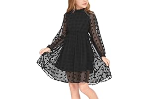 Arshiner Girls Princess Dresses Swiss Dot Flared Sleeve Ruffle Collar Kids Party Wedding Dress A-Line 5T-13Y