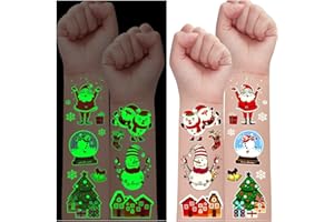 VIOJRLLY 10 tatuaggi di Natale per bambini, tatuaggi luminosi per bambini, adesivi per tatuaggi temporanei di Natale, decorazioni natalizie per bambini, regali di Natale per bambini, ragazzi e ragazze.