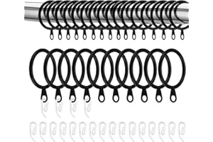 JEUIHAU 100 Pack Black Metal Curtain Rings and Hooks, 33 mm Drapery Rings for Window, Door and Shower