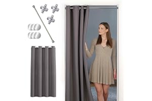 ‎TINYCURTAINS tinycurtains, Thermo Türvorhang mit Vorhangstange & Magneten zum Abdichten, einfache Montage ohne Bohren in 1 Min (195 x 150 cm grau + Stange Silber 55-90 cm + 6 Magnete)