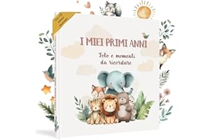 HuBorns - Album Nascita Bambina e Bambino per Incollare Foto e Scritte con +50 Pagine e Adesivi, Album Fotografico Neonato per il Primo Anno fino a 5 Anni, Ideale per Regalo Nascita Bimba e Bimbo