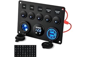 Kohree12V/24V 4.2A Schalter Panel IP65 Wasserdichte Dual-USB-Ladegerät LED Voltmeter Zigarettenanzünder 5 Kippschalter EIN/AUS für Auto Marine Boot Wohnmobil Fahrzeuge LKW Schaltkreis Steuerung