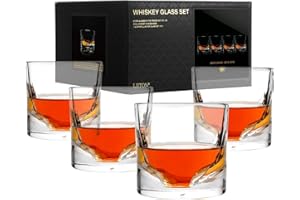 LIITON Vasos de Whiskey Set de 4 - Vasos Fuertes Antiguos de Whiskey