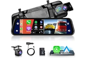 Hodozzy Carplay bezprzewodowa kamera samochodowa z systemem Android, Bluetooth, ekran dotykowy, IPS, kamera przednia, kamera cofania, wodoszczelna, widoczność w nocy, WDR, lusterko wsteczne, monitor