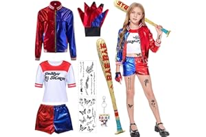 Sunshine smile Kostüm Kinder,Cosplay Kostüme für Erwachsene,Mädchen Bösewicht Kostüm Kit Enthalten Jacke T-Shirt,Shorts,Handschuh und Ballon Stick,Kostüm Halloween Karneval Cosplay