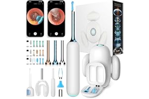 VLIKE Otoscopio, 10 Megapixel Pulisci Orecchie con Telecamera, 3,1mm HD Impermeabile Endoscopio, Rimozione del Cerume con Pinzette e Liquido D' aiuto, Otoscopio Flessibile con Luce LED UVC per la Famiglia