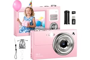OCXU Digitalkamera 4K 64MP Fotokamera 16X Digitalzoom Kamera, Vlogging Fotoapparat Kompaktkamera mit 2,8" LED Bildschirm, 64G Micro Speicherkarte, 1 Akku für Kinder Teenager Studenten Anfänger-Rosa