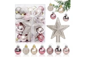AURASKY Bolas de Navidad Blanco Oro Rosa 3CM, 30 pcs Bolas Arbol Navidad, Mini Adornos árbol de Navidad, Navidad Esferas de Plastico, Decoracion Arbol Navidad, Regalos de Colgantes de Navidad