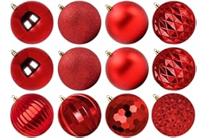 Benjia Weihnachtskugeln Groß Aussen, Extra Bruchsicheres Outdoor Draußen Draussen Kunststoff Weihnachtskugel Christbaumkugeln Kugeln Weihnachten (10cm/12STK, Rot)