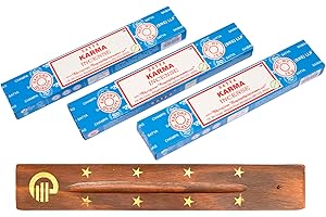 Original Satya Karma Incense Sticks Pack of 3X 15G with Greensense Holder for Aromatherapy, Spa, Yoga, Weddings, Meditation, Healing, Positivity and Relaxation