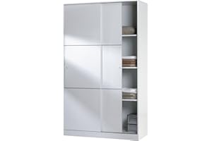 Habitdesign Armario 2 Puertas Correderas, 200x120x50 (AltoxAnchoxFondo - en cm), Armario Dormitorio, Barra de Colgar y Estantes, Color Blanco Brillo