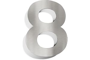 INOXSIGN Numer domu 8 ze stali nierdzewnej – masywny, odporny na warunki atmosferyczne i nierdzewny – 14 cm wysokości – z materiałem mocującym – designerska tabliczka z numerem domu szczotkowana N-01-8-E