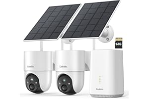 Codnida Zewnętrzna kamera monitoringowa 4 MP, zestaw solarny, 2 akumulatory, monitoring zewnętrzny z pamięcią kart 64 GB, kabel HDMI, alarm ruchu, nagrywanie 24/7, inteligentne odtwarzanie, bez opłat