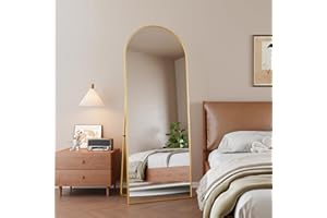 KEEPGOON Espejo de Cuerpo Entero Con Marco de Aluminio Dorado, 162 x 53 cm, para Colgar en Pared, de Pie o Apoyarse - Con Esquinas Redondeadas para Dormitorio y Vestidor