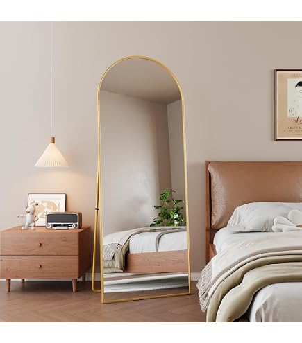 Miroir Sur Pied Arqué 140x40 Cm – Miroir Corps Entier, Blanc, Pose Libre Ou Murale