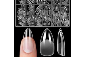 ZIFUTON 600pcs Capsule Americaine Ongle Amande Long Faux Ongles,Capsule Ongle Gel x Pose Americaine Couverture Complète Pour Débutant,Salons de Manucure Nails-Transparent-10 Tailles-Semi Givré