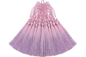 AOKBEAN 50 mini borlas de seda para manualidades, marcapáginas, lindas joyas, cuentas de resina, aretes de niña, llavero, graduación, llave pequeña, costura de tela de cinta larga, decoración del hogar (rosa