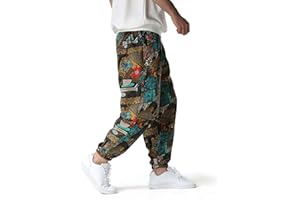 MAKINGDA Mens Cotton 3D Printed Tracksuit Bottoms Elasticated Waist Hippie Bloomers Cargo Trousers Lounge Pants Beach Walking Running Jogging Sweatpants
