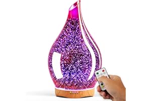 Porseme Diffusore di aromi in vetro con telecomando, 280 ml, umidificatore a ultrasuoni, umidificatore a ultrasuoni 3D, Cool Mist, 7 colori, accensione automatica, silenziosa per la casa e lo yoga