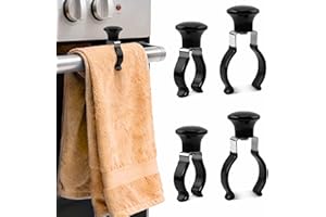 Qiang Ni Towel Clips Kitchen - 4-Pack Black Heat-Resistant Prevents Towel Falling - Multipurpose Use for Oven,Stove,Dishwasher,Bathroom Rack - Gift for Housewife